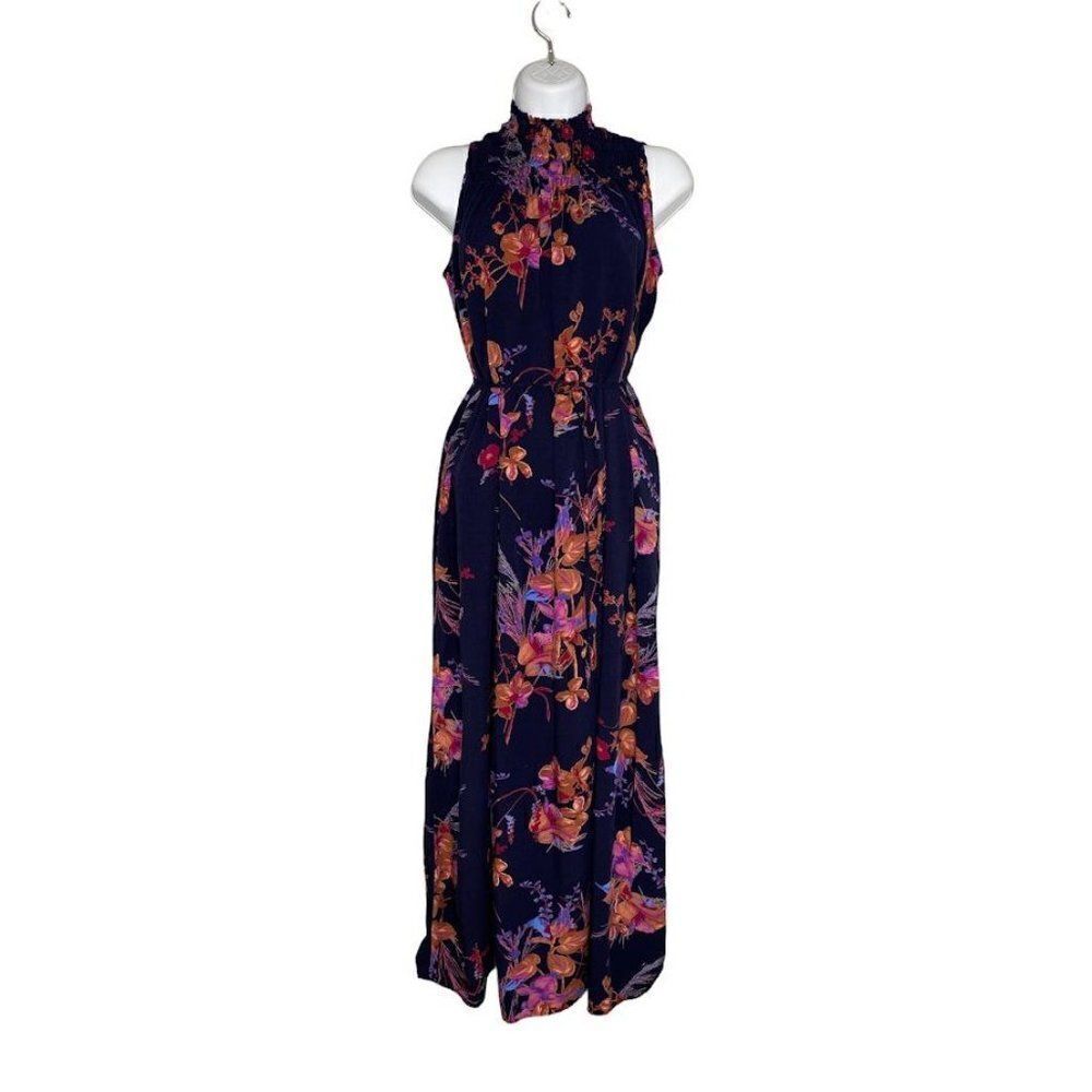 A NEW DAY AND Blue Floral Mock Neck Smocked Maxi Dress Sz XS